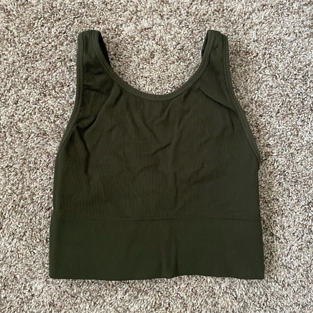 Victoria Secret Olive Green Ribbed High Neck Sports Bra